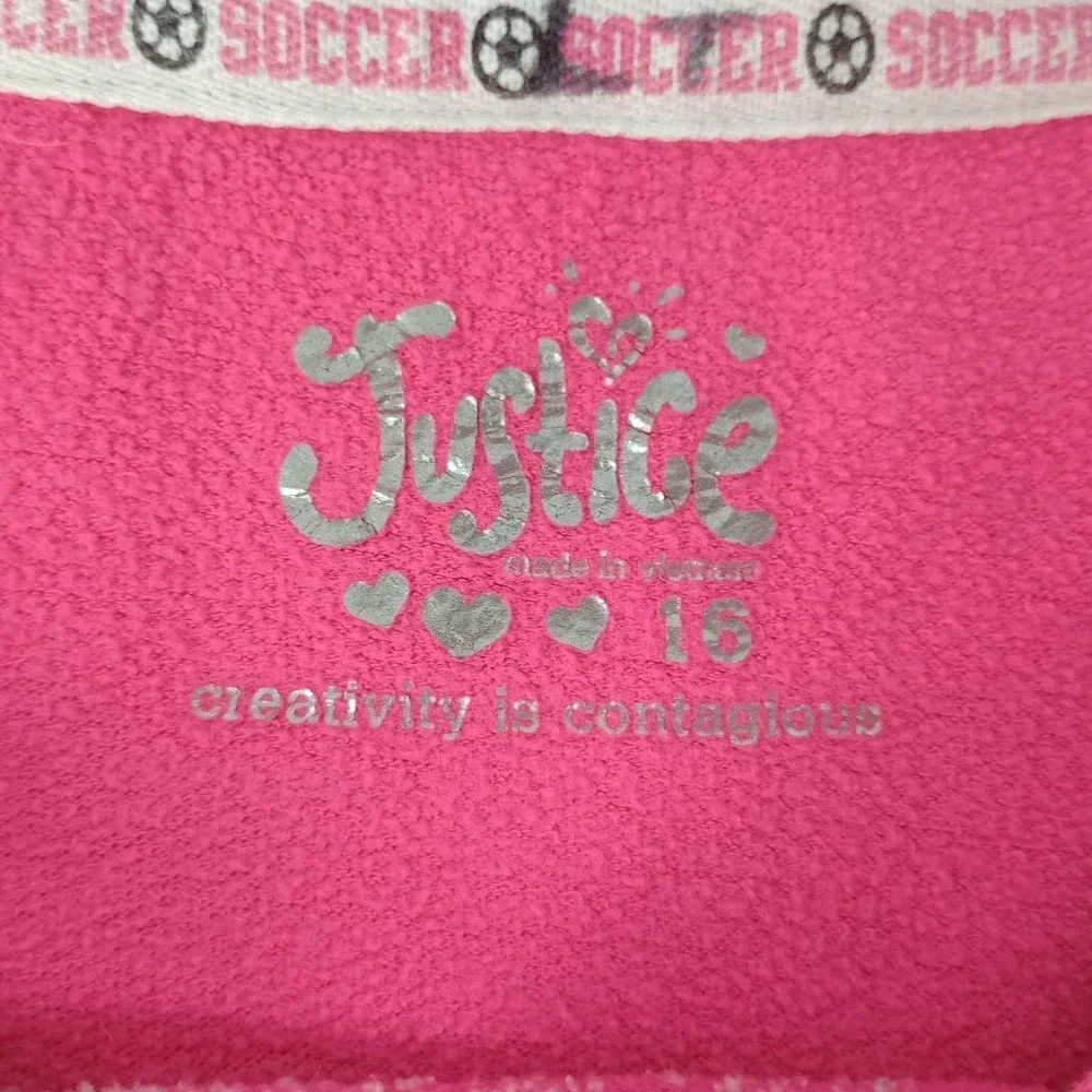 Justice Juniors 16 Hot Pink Love Soccer Crop Hoodie Long Sleeve Sweatshirt